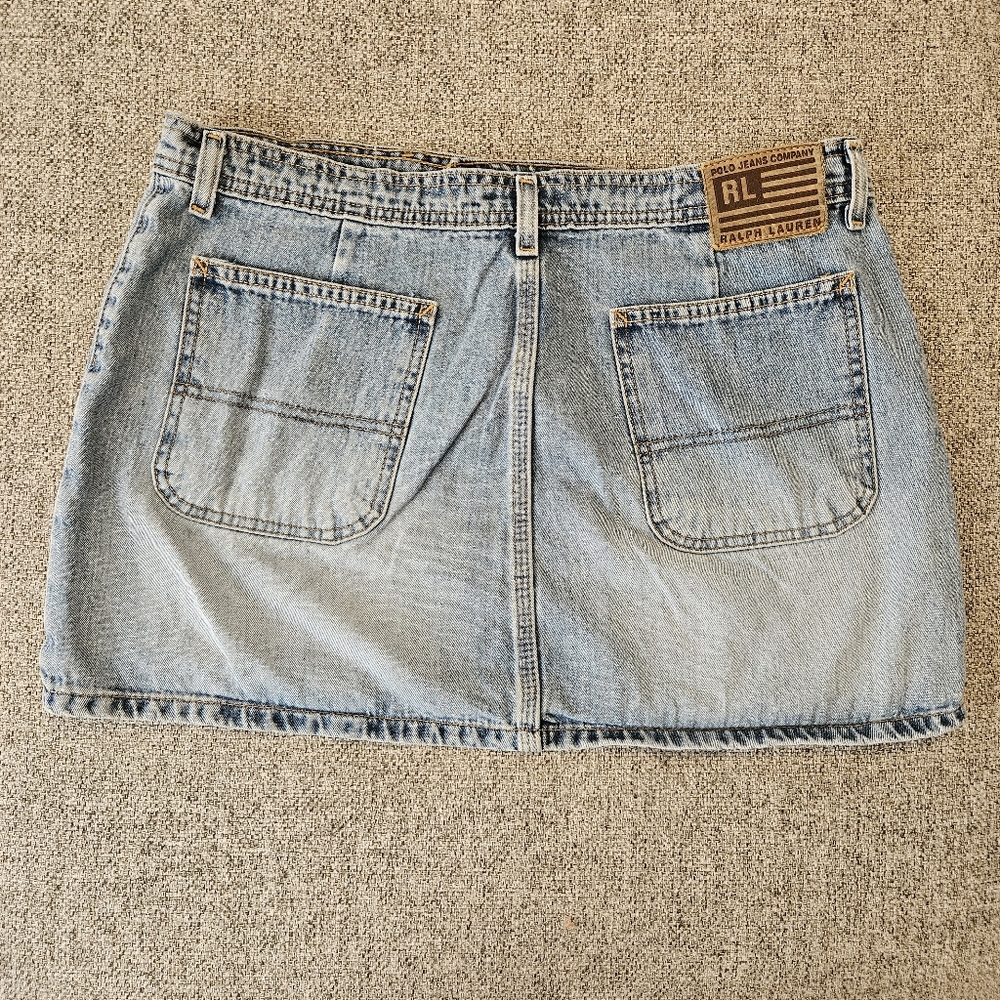 Vintage Y2K Ralph Lauren Denim Flap Pocket Mini Skirt Sz 14 - Picture 2 of 7